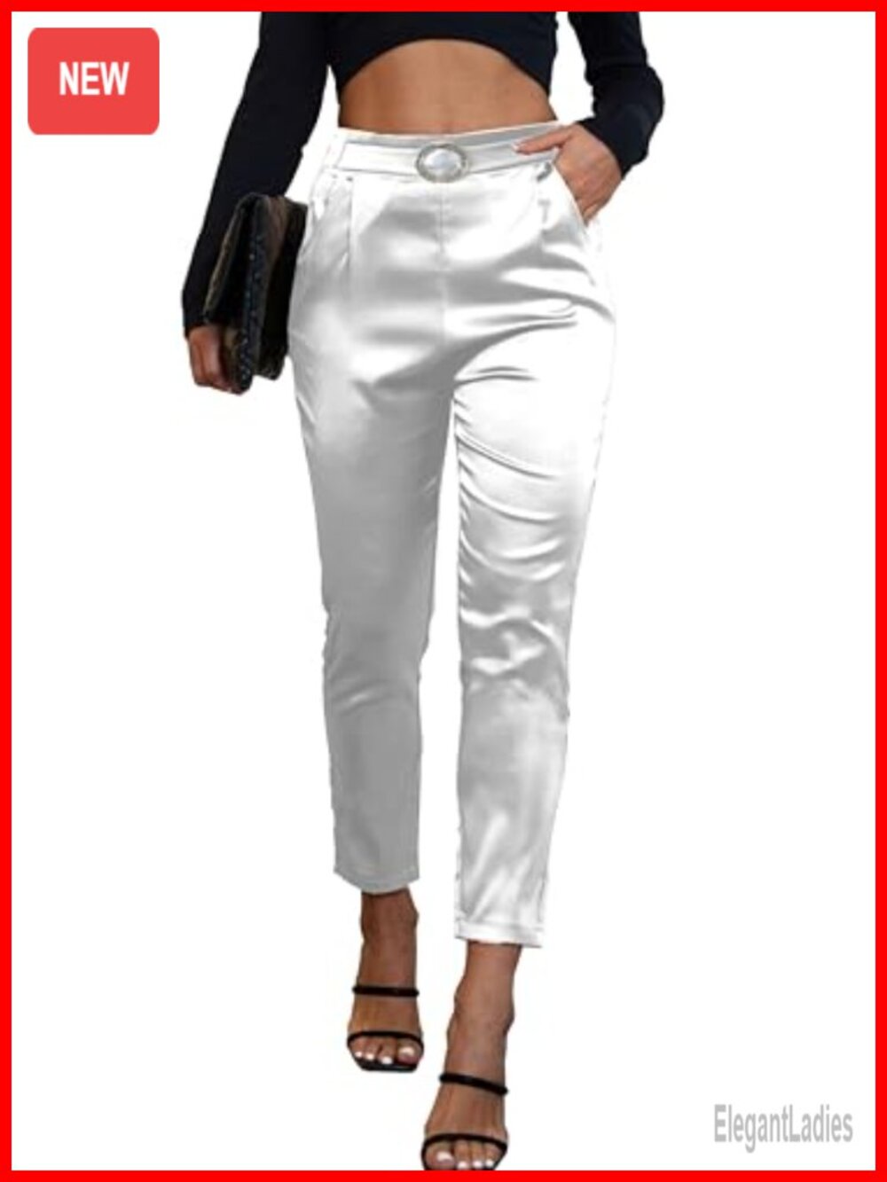 Satin Pull On High Waist Ankle Pants Pleated Dressy